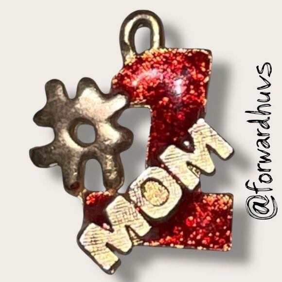 Bundle Sale 3 for $15 | #1 MOM Enamel Pendant – Red Glitter & Gold - Picture 1 of 6